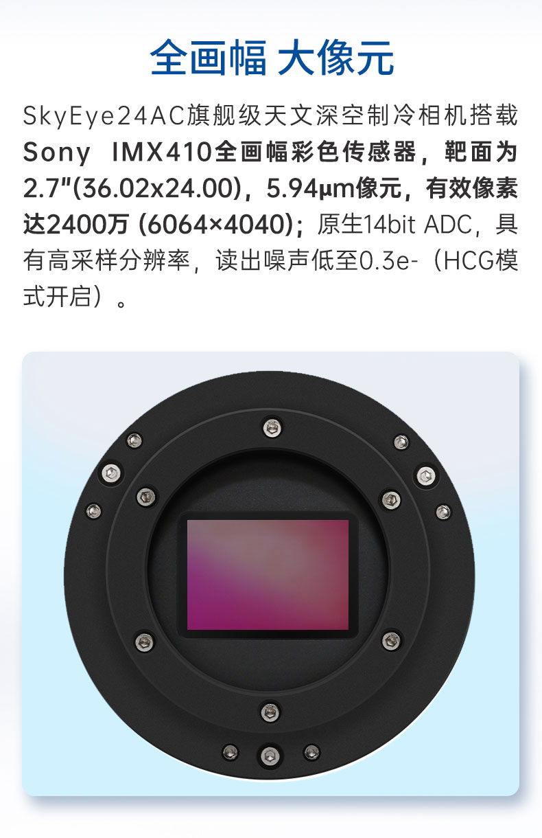 SkyEye24AC-传感器细节 - 大像元 高满阱 | 图谱天文SkyEye24AC全画幅深空旗舰相机