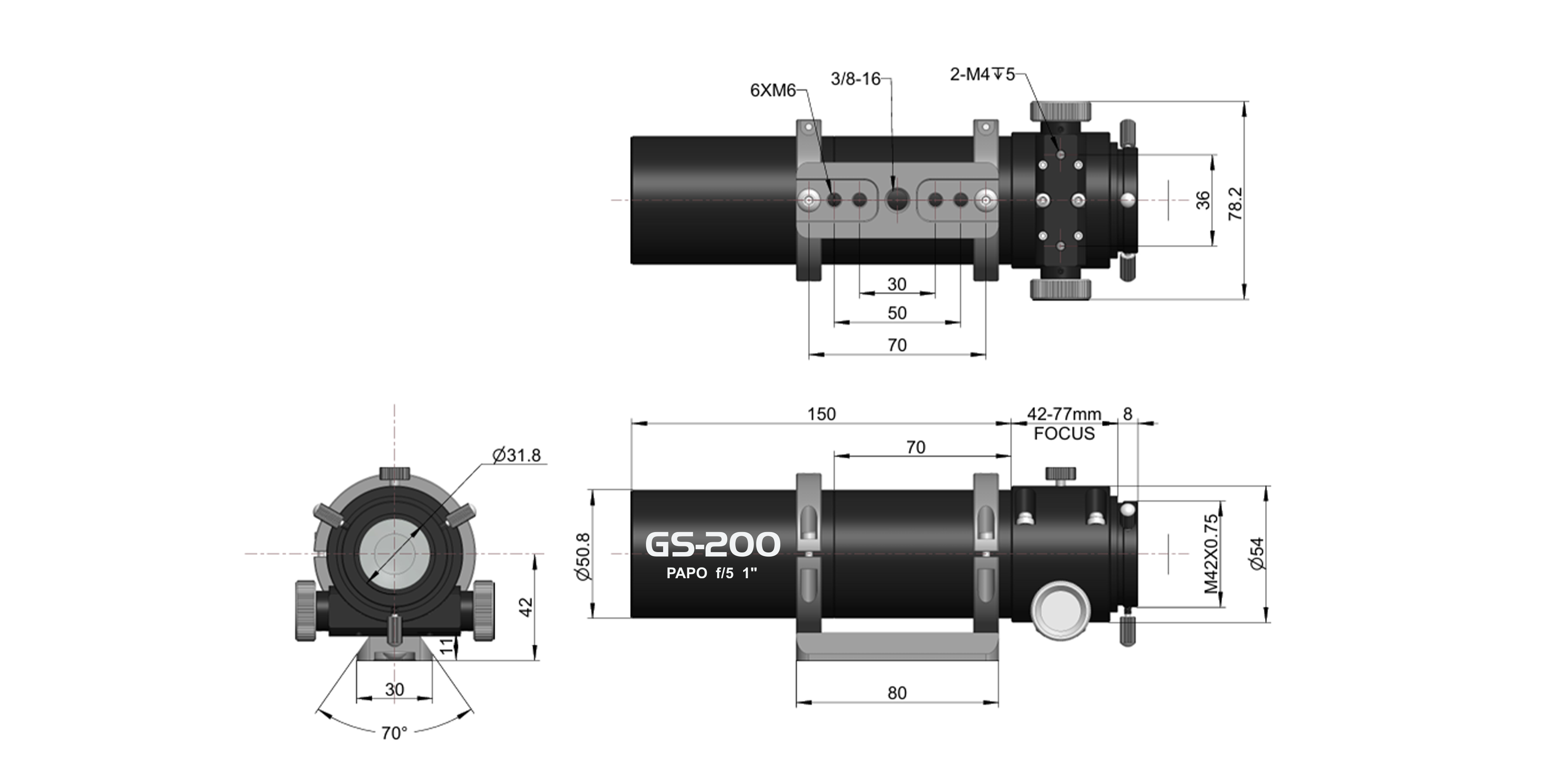 GS-200AR导星镜结构尺寸图
